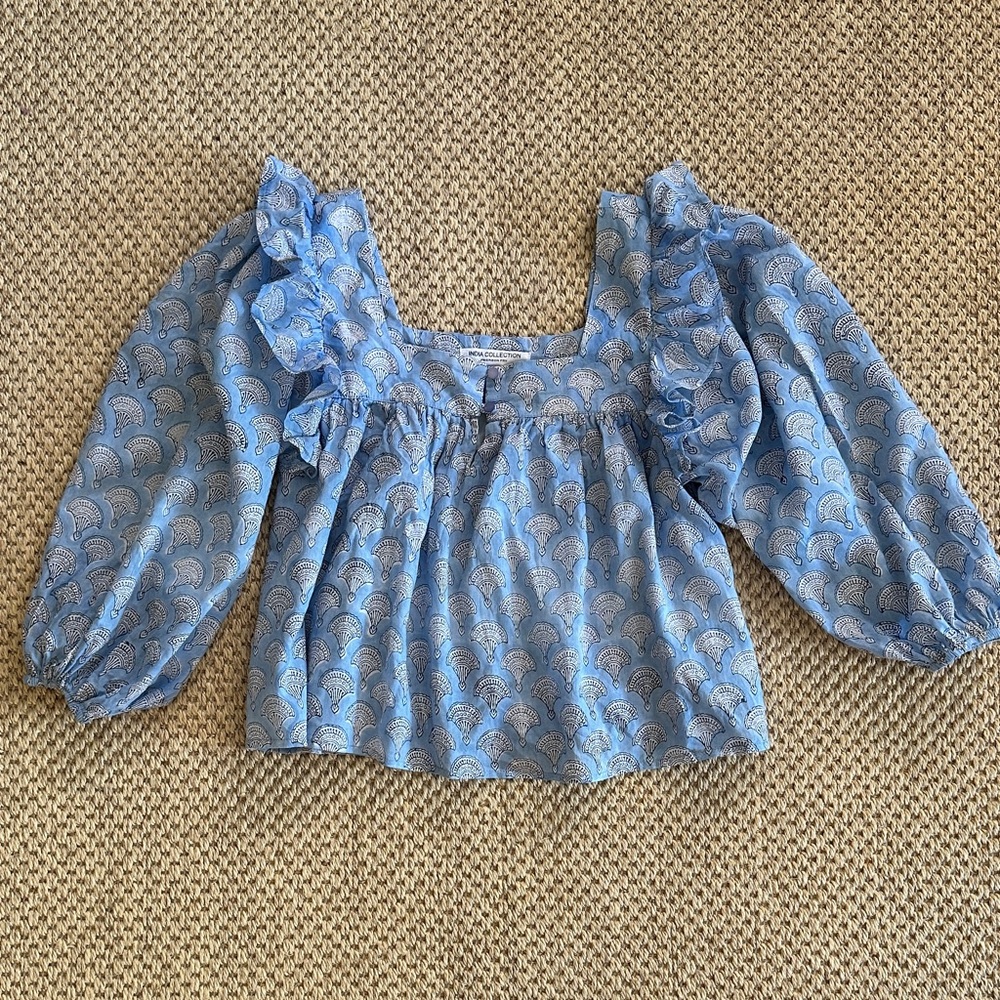 Emerson Fry Blue and White ruffle Blouse